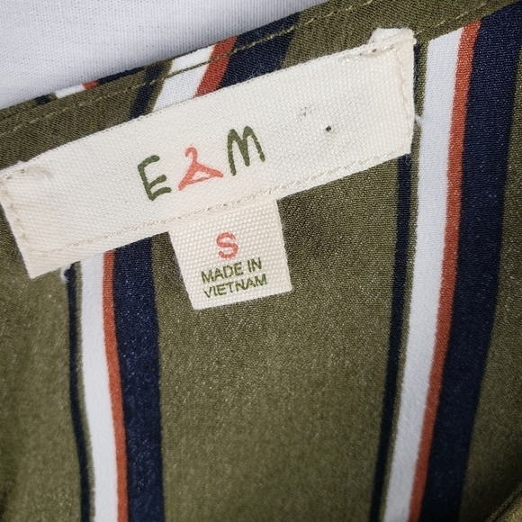 E M Green Blue Striped w/Tie Strap Sleeveless Shirt Sz S - Picture 3 of 8